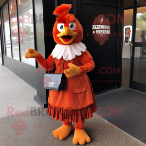 Rust Butter Chicken mascot costume character dressed with a Empire Waist Dress and Wallets