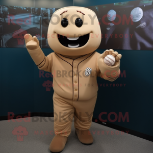 Tan Baseball Glove mascot costume character dressed with a Bodysuit and Cufflinks