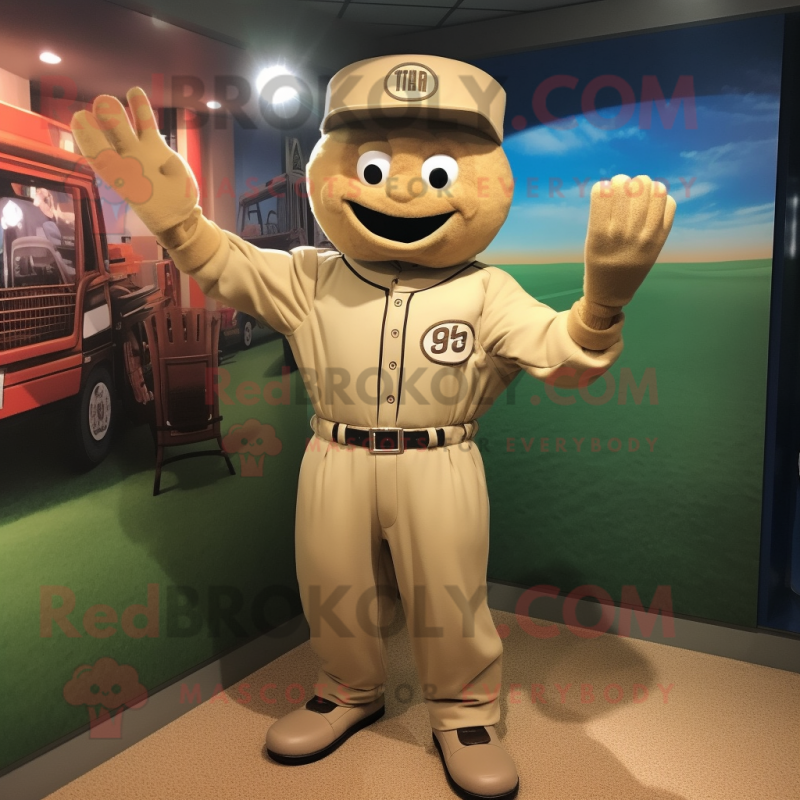 Tan Baseball Glove mascot costume character dressed with a Bodysuit and Cufflinks