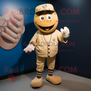 Tan Baseball Glove mascot costume character dressed with a Bodysuit and Cufflinks