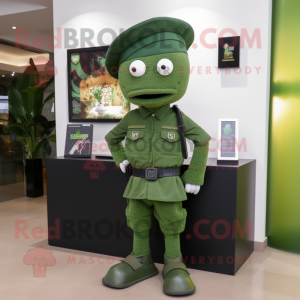 Green Soldier mascot costume character dressed with a Polo Shirt and Shawl pins
