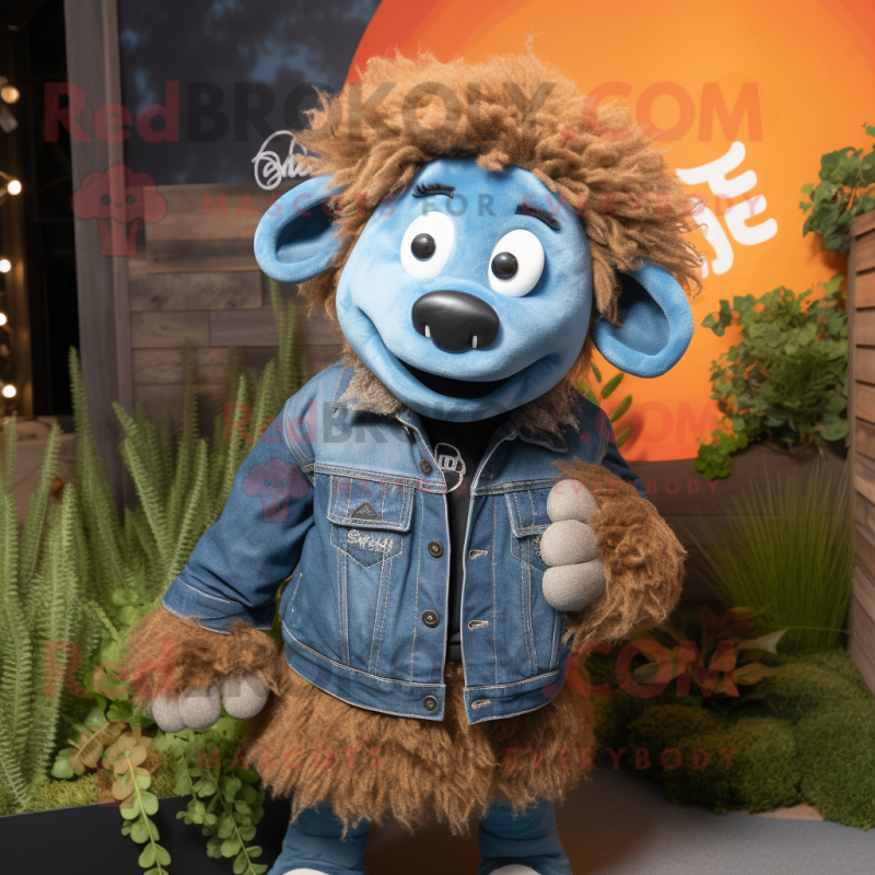Rust Suffolk Sheep mascot costume character dressed with a Denim Shirt and Keychains