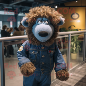 Rust Suffolk Sheep mascot costume character dressed with a Denim Shirt and Keychains