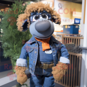 Rust Suffolk Sheep mascot costume character dressed with a Denim Shirt and Keychains