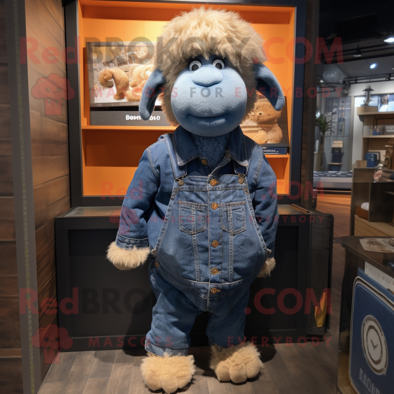 Rust Suffolk Sheep mascot costume character dressed with a Denim Shirt and Keychains Rust Suffolk Sheep mascot costume character dressed with a Denim Shirt and Keychains