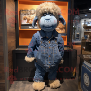 Rust Suffolk Sheep mascot costume character dressed with a Denim Shirt and Keychains