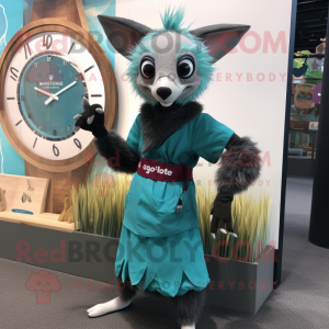 Teal Aye-Aye mascot costume character dressed with a Maxi Dress and Digital watches