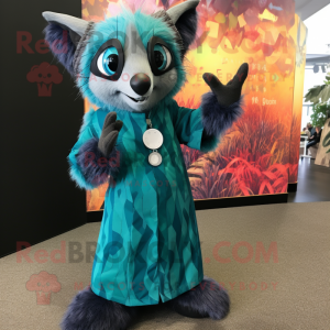 Teal Aye-Aye mascot costume character dressed with a Maxi Dress and Digital watches