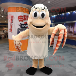Cream Shrimp Scampi mascot costume character dressed with a Trousers and Shawls