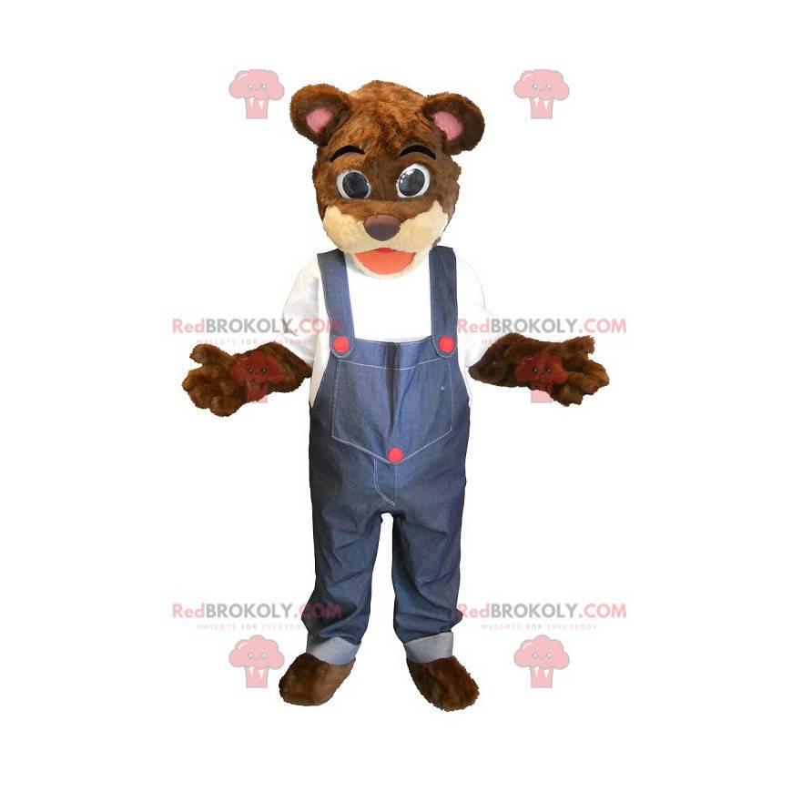 Brown and beige teddy bear mascot overalls - Redbrokoly.com