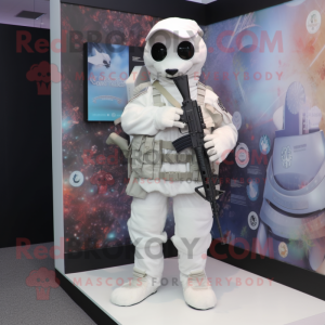 White Sniper mascot costume character dressed with a Playsuit and Clutch bags