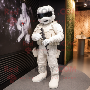 White Sniper mascot costume character dressed with a Playsuit and Clutch bags