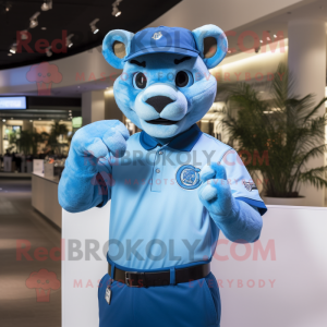 Sky Blue Puma maskot kostym...