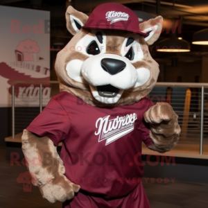 Maroon Bobcat mascot costume character dressed with a Chinos and Caps