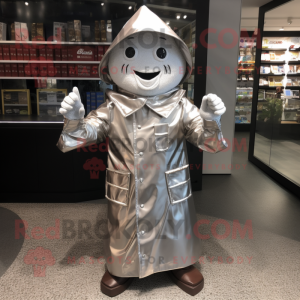 Silver Chocolate Bars mascot costume character dressed with a Raincoat and Pocket squares