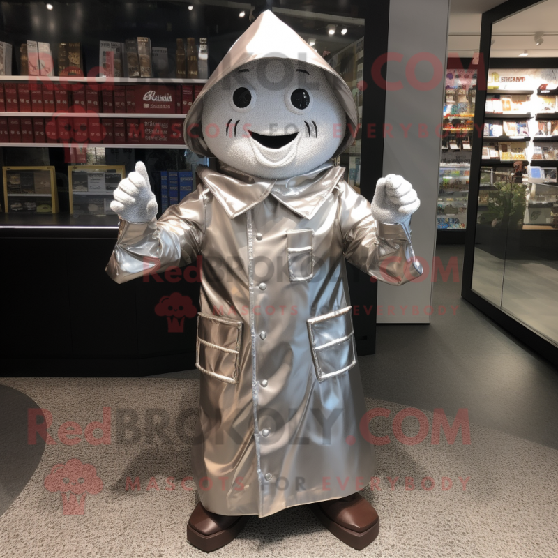 Silver Chocolate Bars mascot costume character dressed with a Raincoat and Pocket squares Silver Chocolate Bars mascot costume character dressed with a Raincoat and Pocket squares