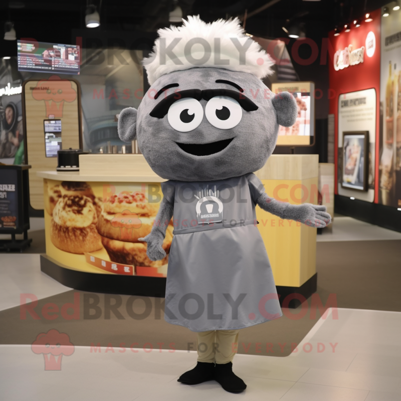 Gray Pho mascot costume character dressed with a Mini Dress and Headbands