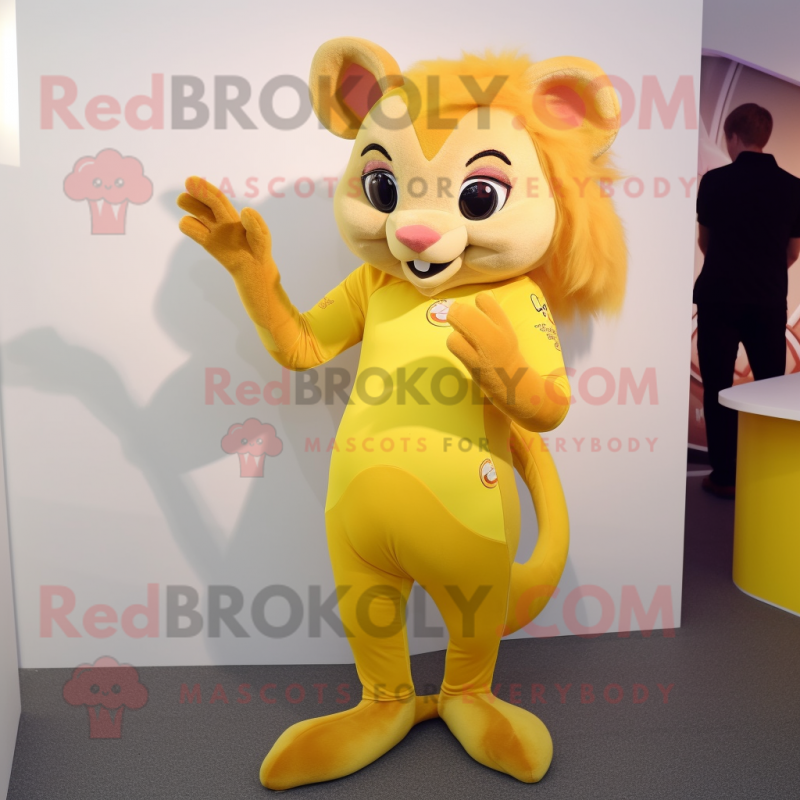 Yellow Dormouse mascot costume character dressed with a Leggings and Hair clips Yellow Dormouse mascot costume character dressed with a Leggings and Hair clips