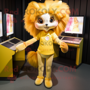 Yellow Dormouse mascot costume character dressed with a Leggings and Hair clips