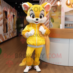 Yellow Dormouse mascot costume character dressed with a Leggings and Hair clips