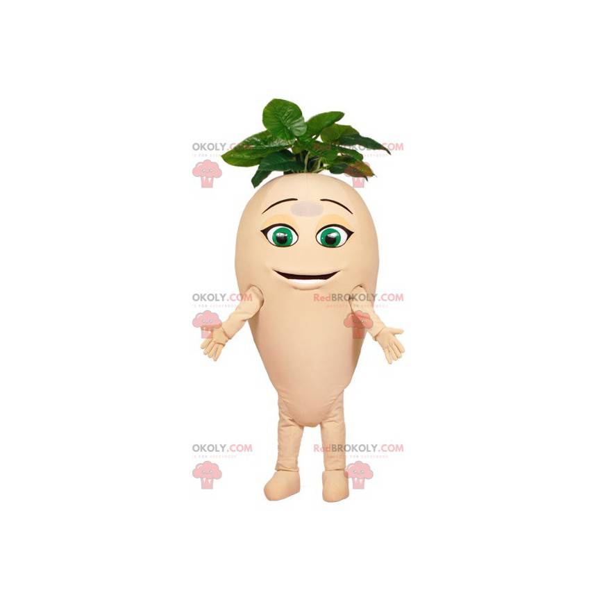 Giant radish turnip mascot with leaves - Redbrokoly.com