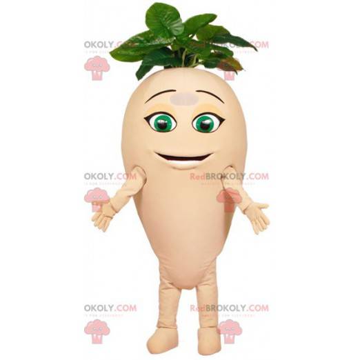 Giant radish turnip mascot with leaves - Redbrokoly.com