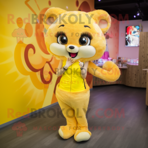 Yellow Dormouse mascot costume character dressed with a Leggings and Hair clips