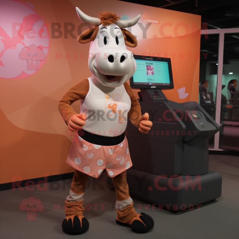Peach Guernsey Cow mascot costume character dressed with a Tank Top and Anklets Peach Guernsey Cow mascot costume character dressed with a Tank Top and Anklets