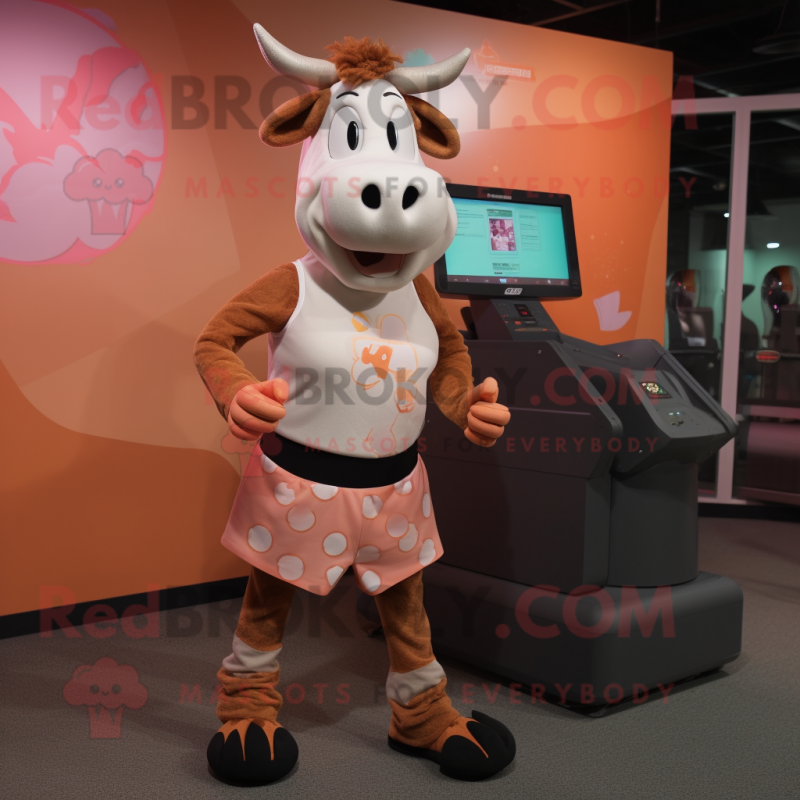 Peach Guernsey Cow mascot costume character dressed with a Tank Top and Anklets