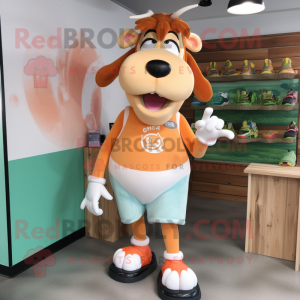 Peach Guernsey Cow mascot costume character dressed with a Tank Top and Anklets