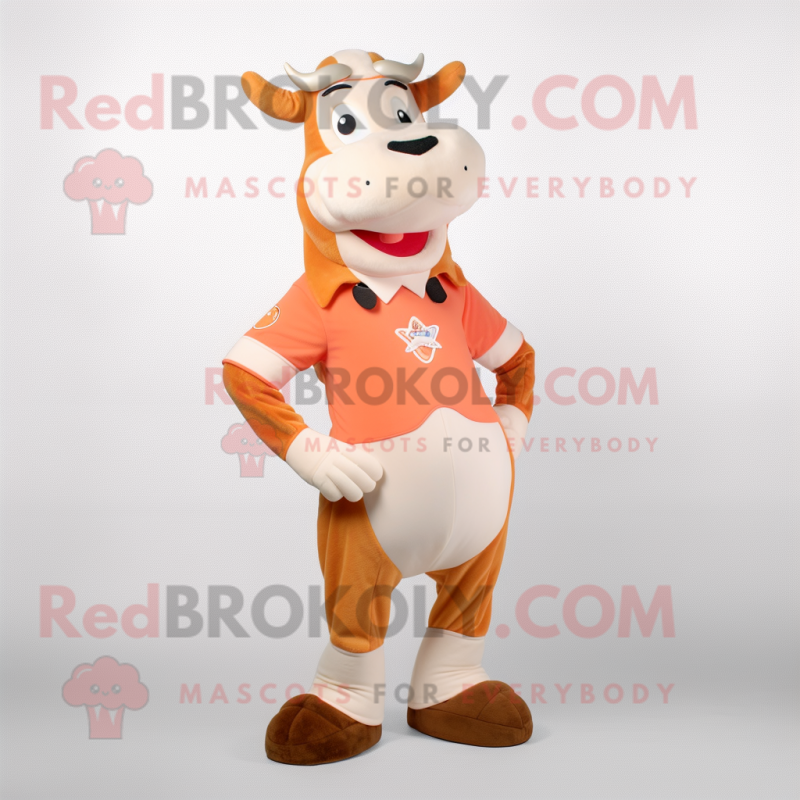 Peach Guernsey Cow mascot costume character dressed with a Tank Top and Anklets Peach Guernsey Cow mascot costume character dressed with a Tank Top and Anklets
