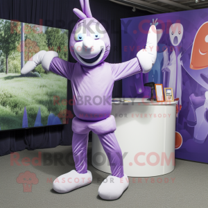 Lavender Contortionist mascot costume character dressed with a Polo Shirt and Cummerbunds