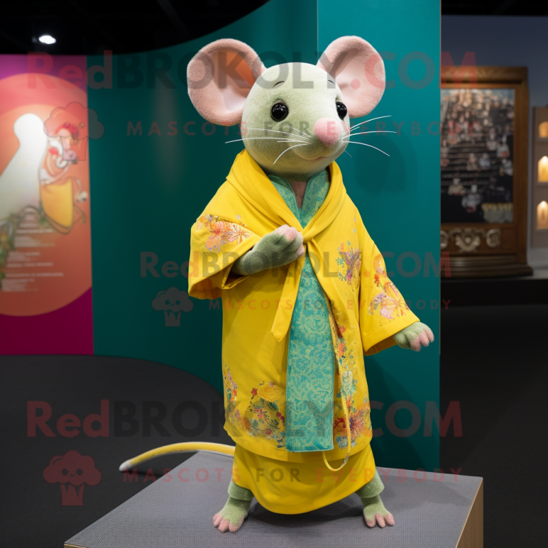 Yellow Rat mascot costume character dressed with a Playsuit and Shawls