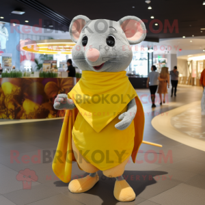 Yellow Rat mascot costume character dressed with a Playsuit and Shawls