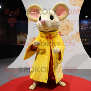 Yellow Rat mascot costume character dressed with a Playsuit and Shawls