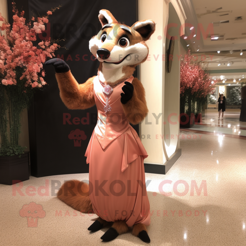 Peach Thylacosmilus mascot costume character dressed with a Evening Gown and Cufflinks Peach Thylacosmilus mascot costume character dressed with a Evening Gown and Cufflinks