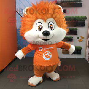 Orange Hedgehog mascot costume character dressed with a Polo Tee and Hair clips