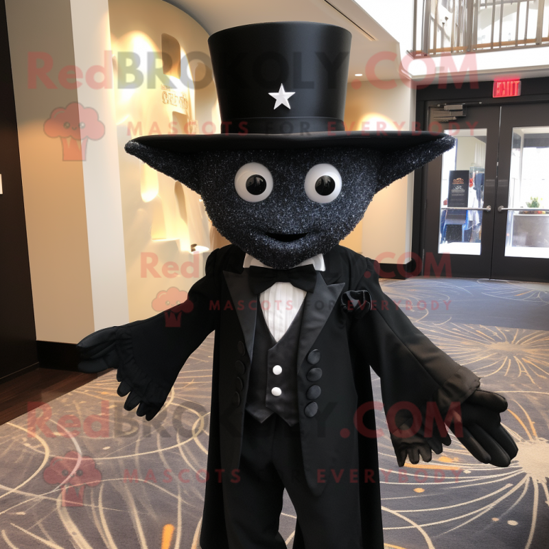 Black Starfish mascot costume character dressed with a Tuxedo and Shawl pins