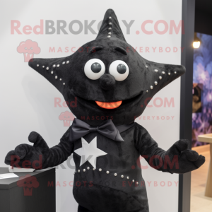 Black Starfish mascot costume character dressed with a Tuxedo and Shawl pins