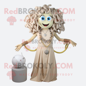 Beige Medusa maskot kostume...