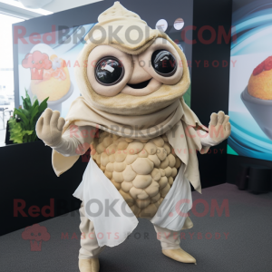 Beige Ceviche mascot costume character dressed with a Turtleneck and Wraps