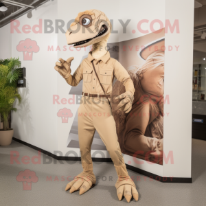 Beige Velociraptor mascot costume character dressed with a Leggings and Handbags