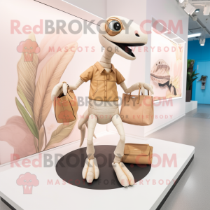 Beige Velociraptor mascot costume character dressed with a Leggings and Handbags
