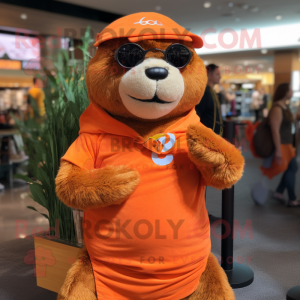 Orange Otter maskot kostym...