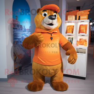 Orange Otter mascot costume character dressed with a Graphic Tee and Wraps