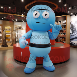 Sky Blue Human Cannon Ball mascot costume character dressed with a Long Sleeve Tee and Belts