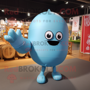 Sky Blue Human Cannon Ball mascot costume character dressed with a Long Sleeve Tee and Belts