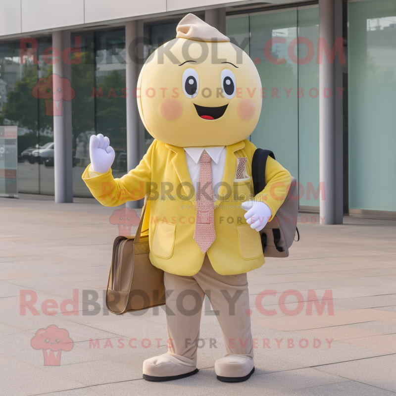 Beige Lemon mascot costume character dressed with a Dress Pants and Wallets Beige Lemon mascot costume character dressed with a Dress Pants and Wallets