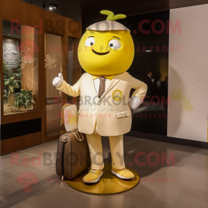 Beige Lemon mascot costume character dressed with a Dress Pants and Wallets