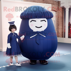 Navy Human Cannon Ball mascot costume character dressed with a Pleated Skirt and Shoe laces